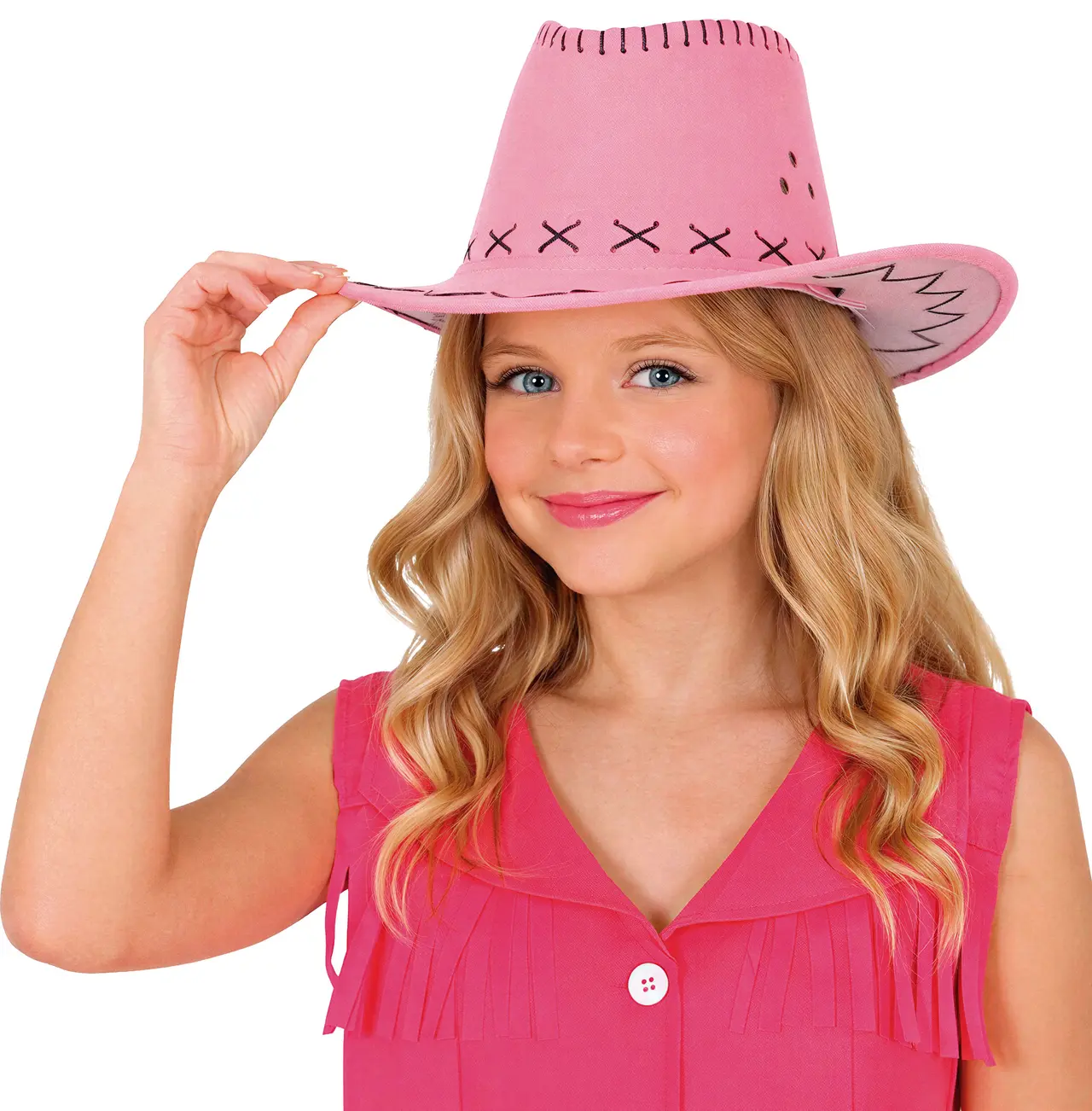 Lyserød cowboyhat i imiteret læder, til børn