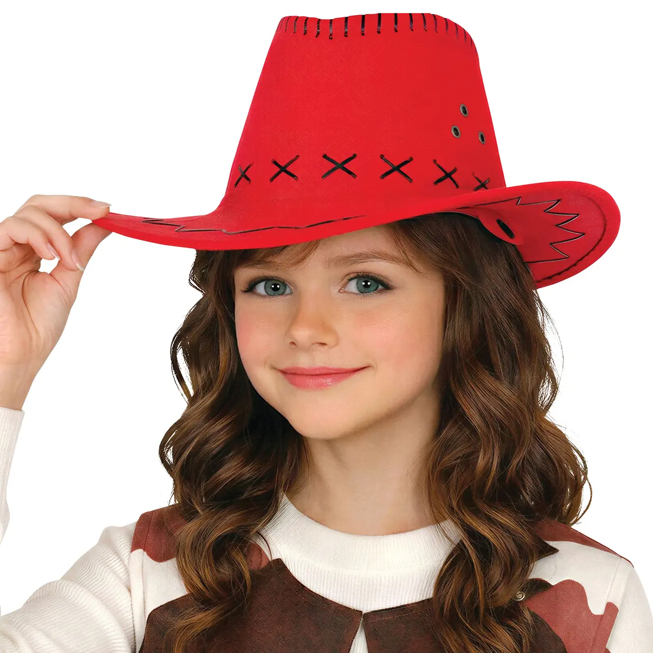 Rød cowboyhat i imiteret læder, til børn