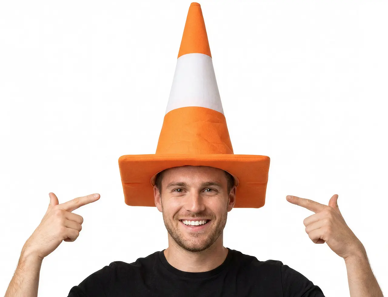 Keglehat, orange, stof, 45 cm