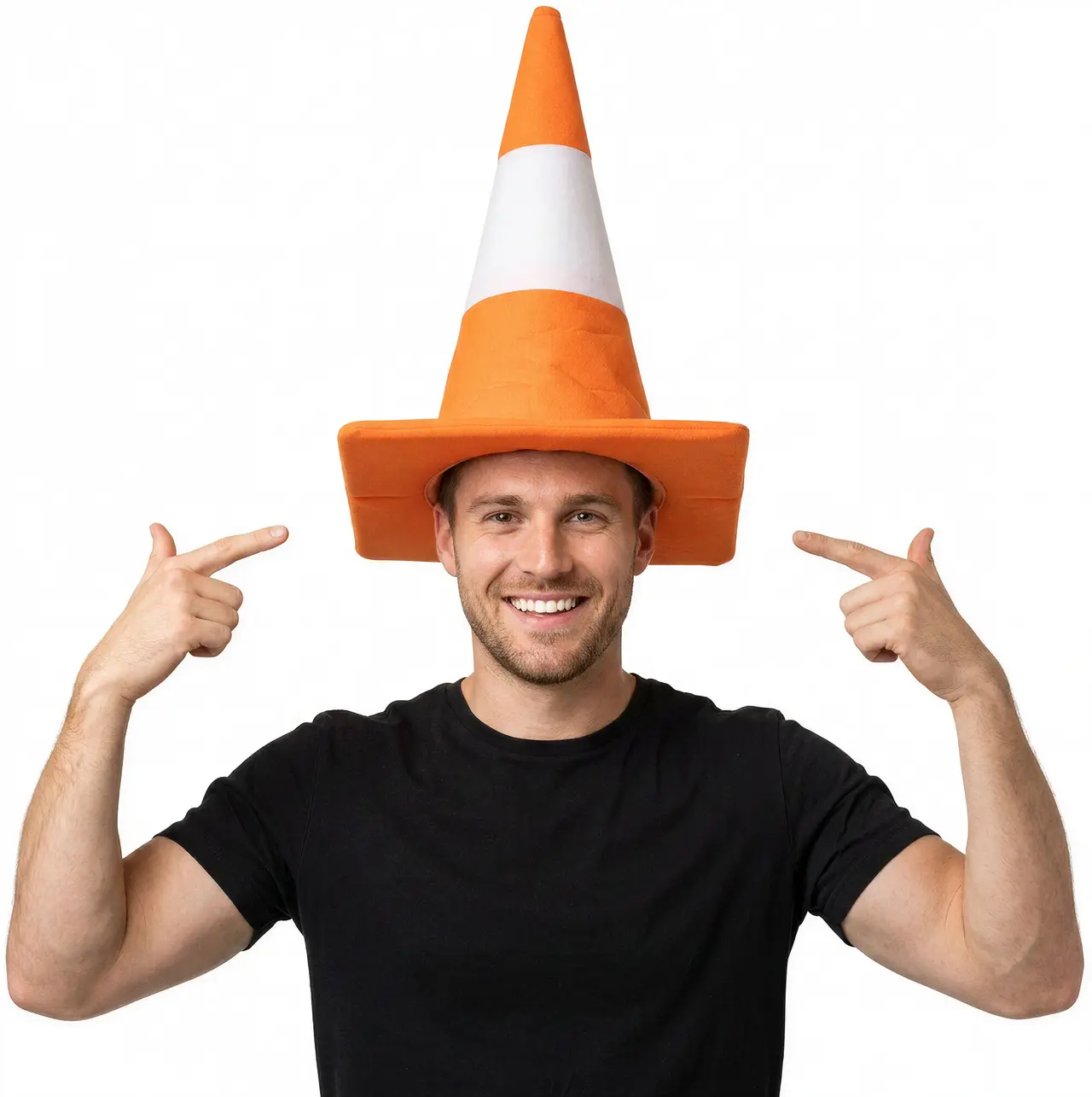 Keglehat, orange, stof, 45 cm