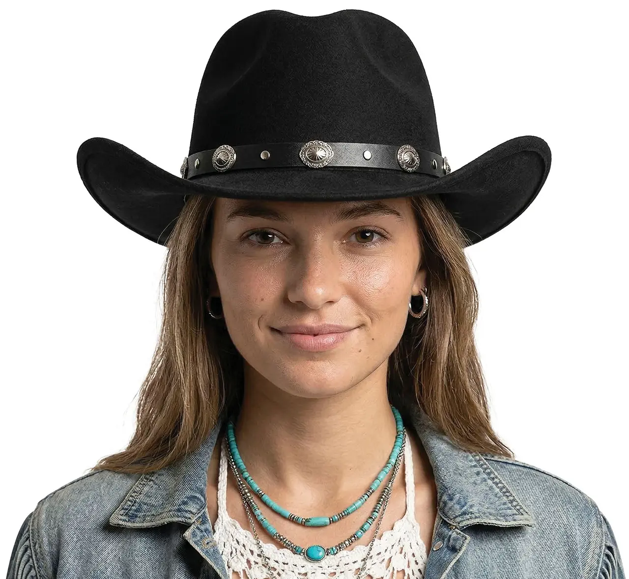 Cowboyhat i filt, sort