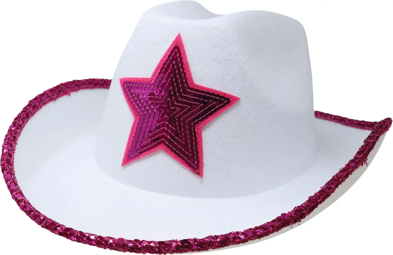 Cowboyhat i filt med stjerne, hvid