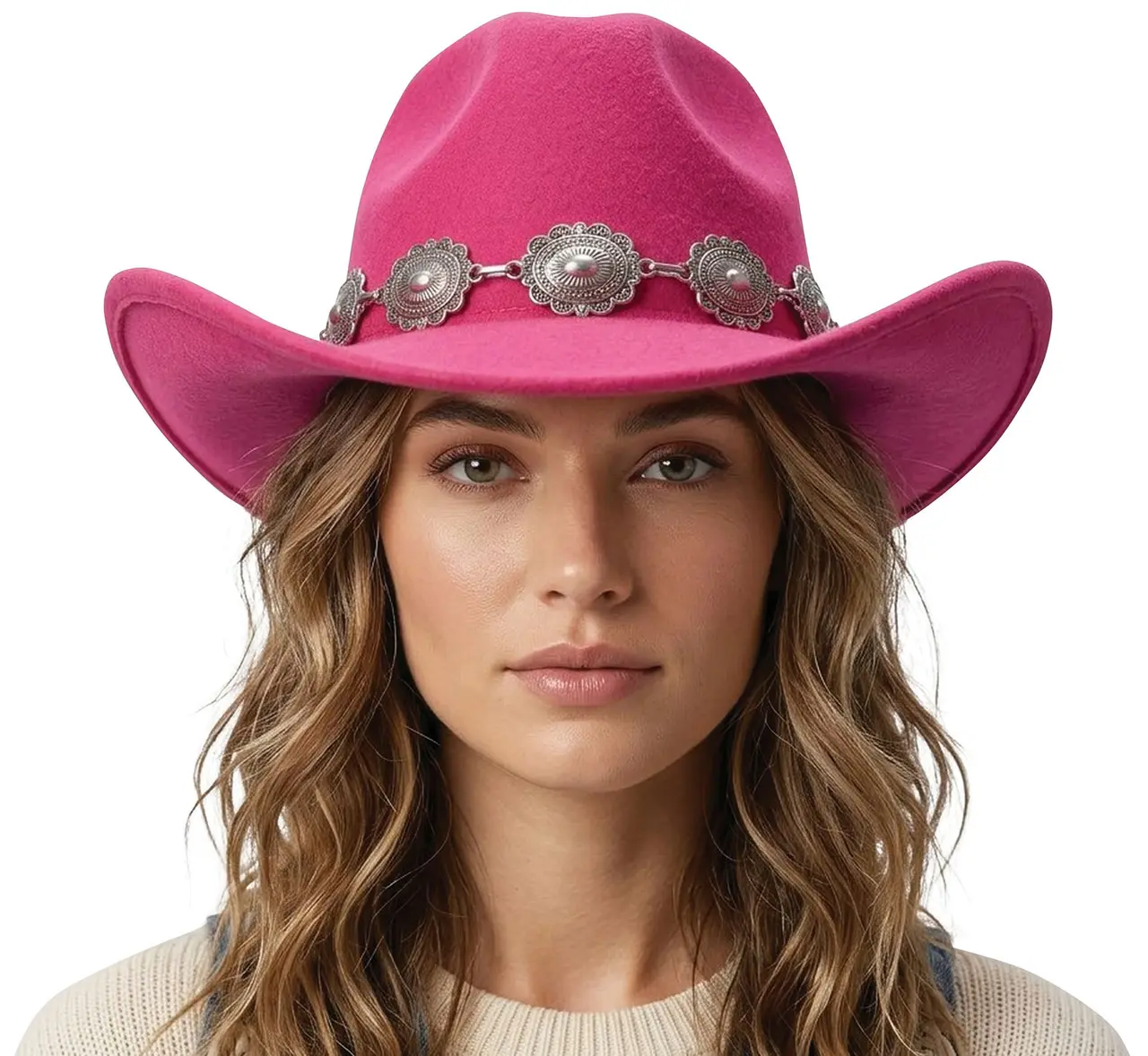 Cowboyhat med filtdekoration, lyserød