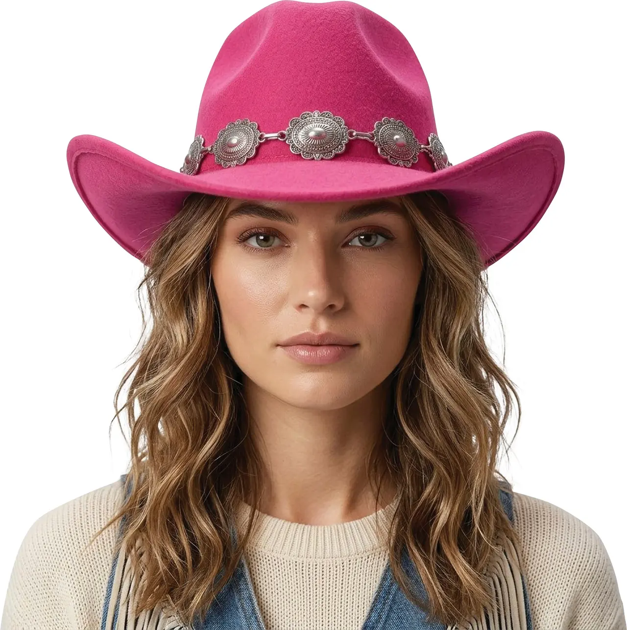 Cowboyhat med filtdekoration, lyserød
