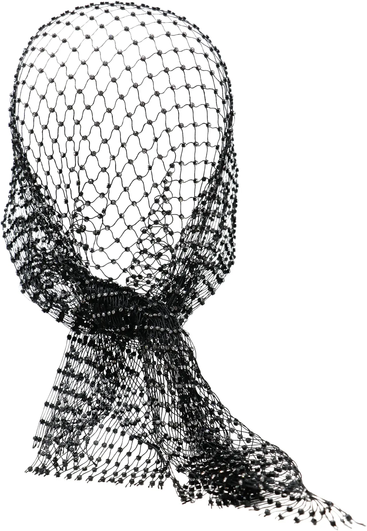 Nettørklæde med rhinsten, sort, 100 × 16 cm
