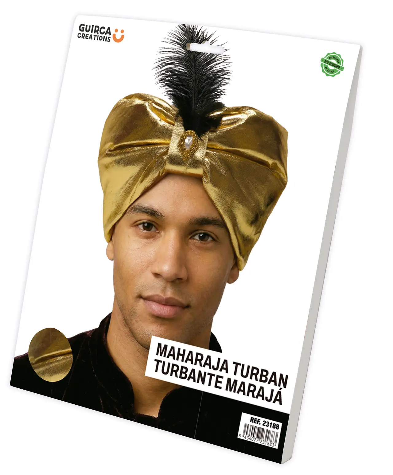 Guldfarvet maharaja-turban i stof