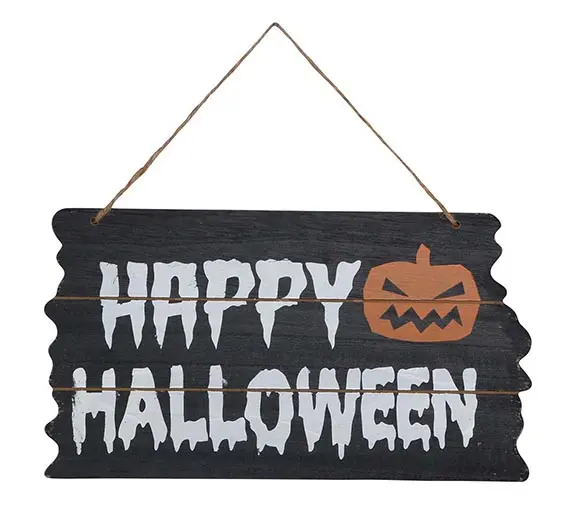 Skilt "Happy Halloween", træ, 34 × 19 cm