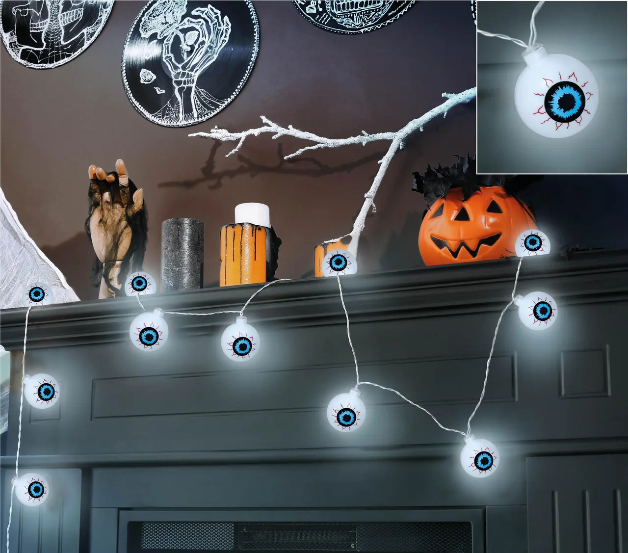 Guirlande med skeletøjne, 10 LED, 130 cm, batteridrevet