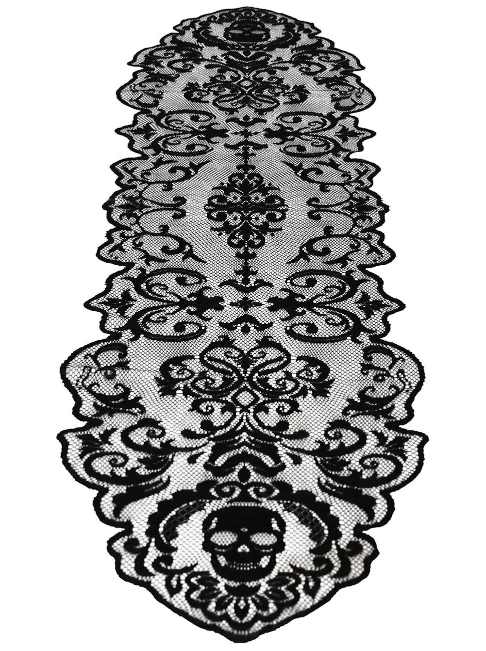 Sort blondebordløber med kranier, 180 × 35 cm