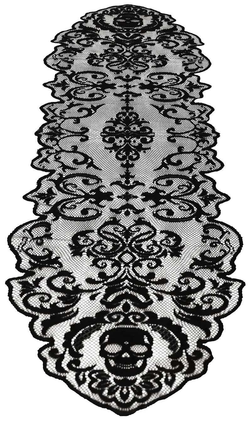 Sort blondebordløber med kranier, 180 × 35 cm