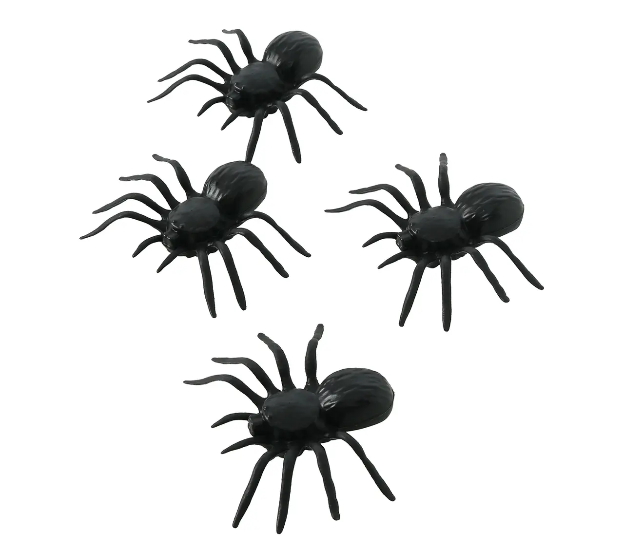 4 plastikedderkopper, 10 cm