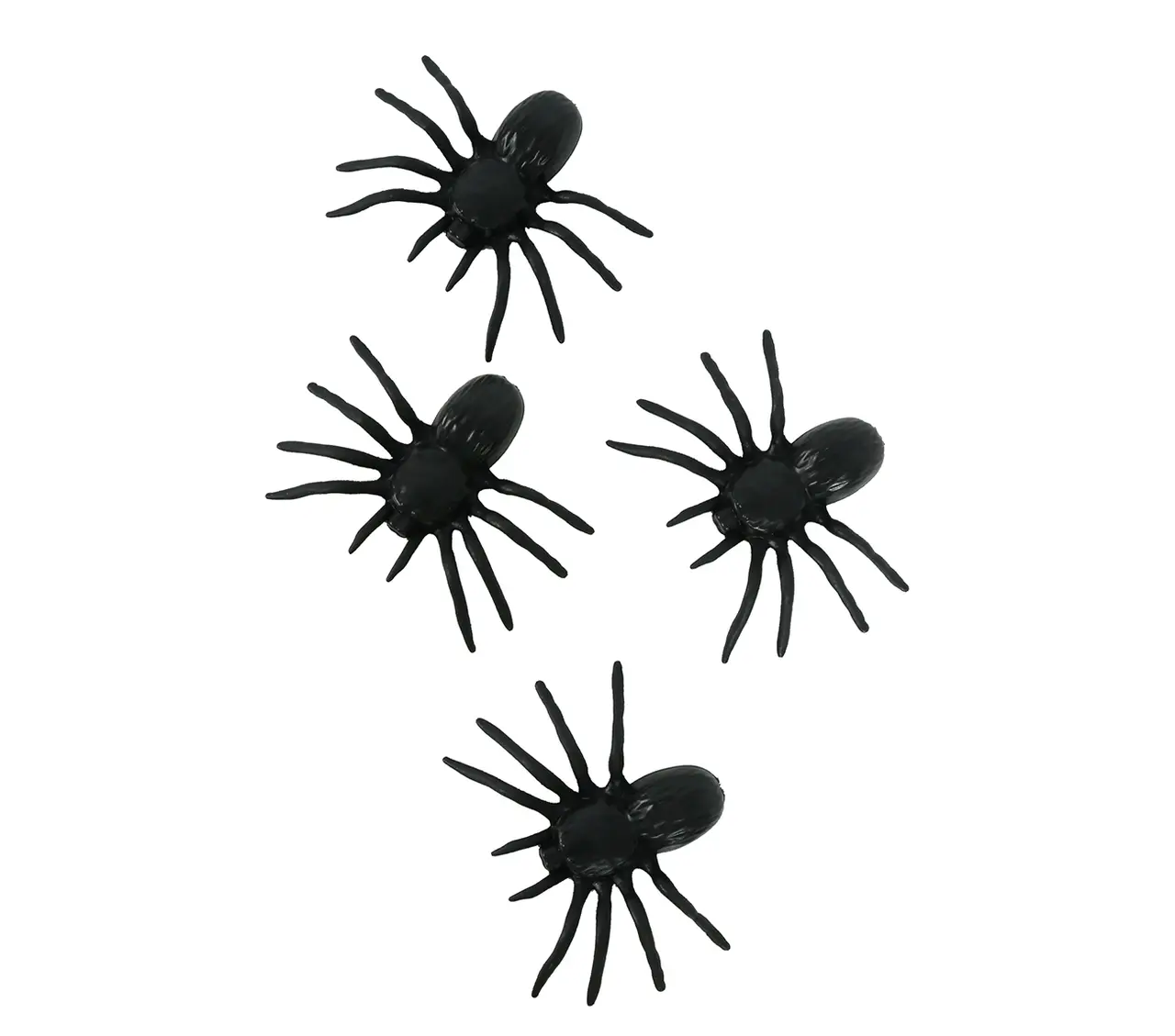 4 plastikedderkopper, 10 cm