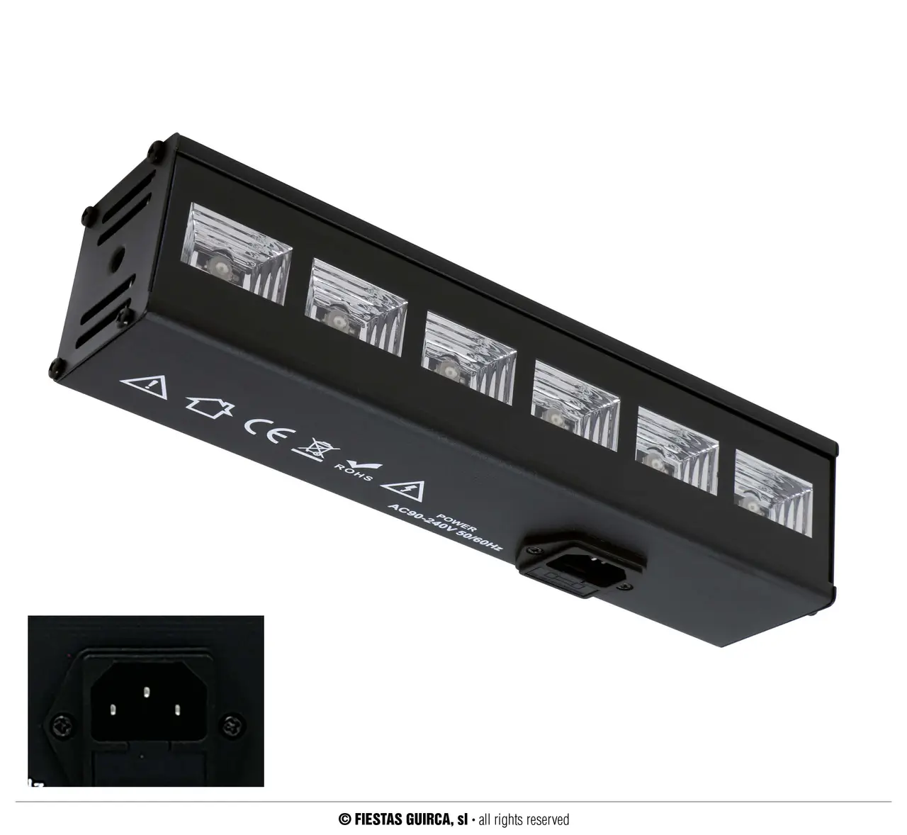 UV-sortlys med 6 LED, 6 × 3 W, til indendørs brug