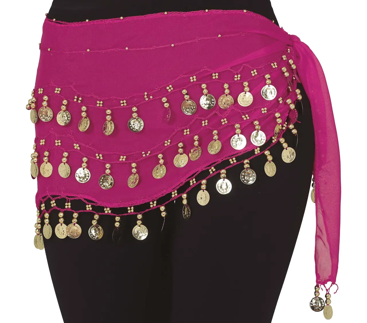 Mavedans-hoftetørklæde med guldmønter, fuchsia