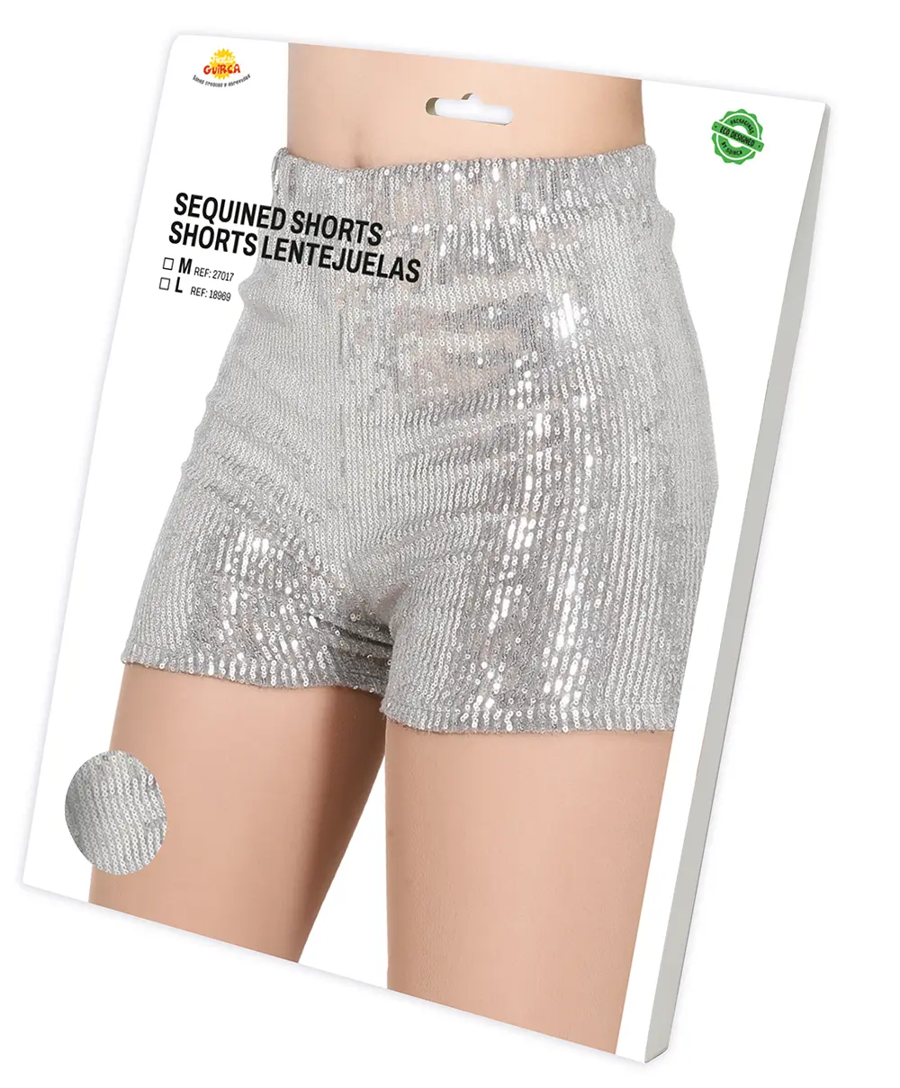 Shorts med sølvpailletter til voksne, str. 42-44 (L)
