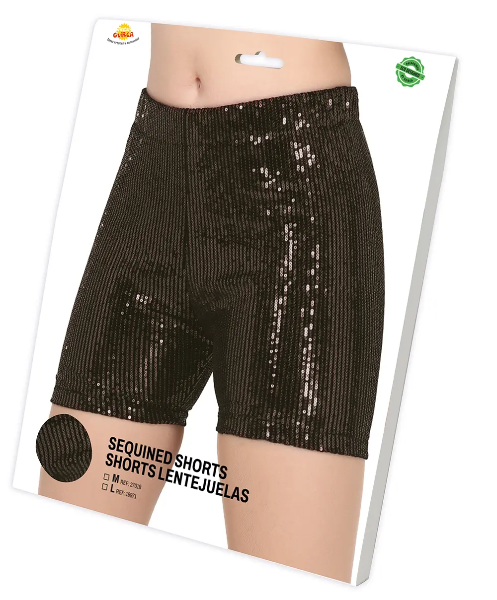 Sorte pailletshorts til voksne, 42-44 (L)