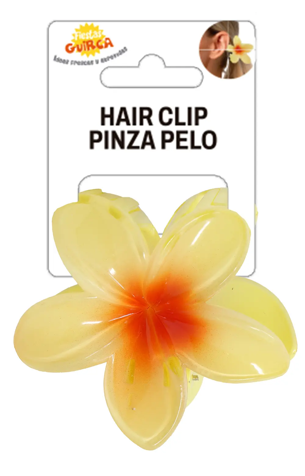Hårspænde med gul blomst, 8 cm, PVC