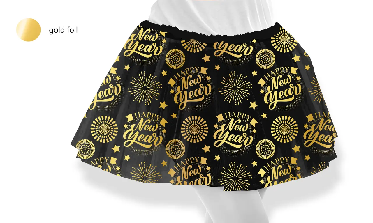 Tutu "Happy New Year", sort og guld, 30 cm, til børn