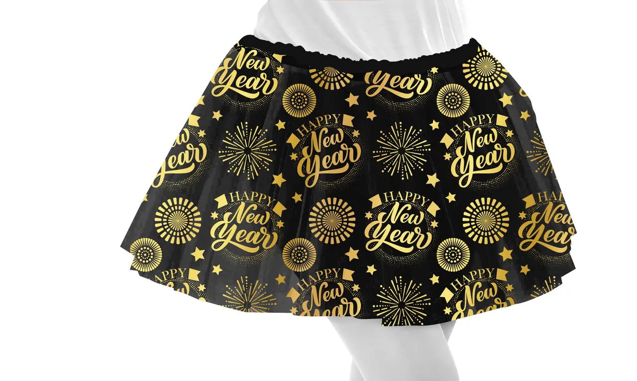 Tutu "Happy New Year", sort og guld, 30 cm, til børn