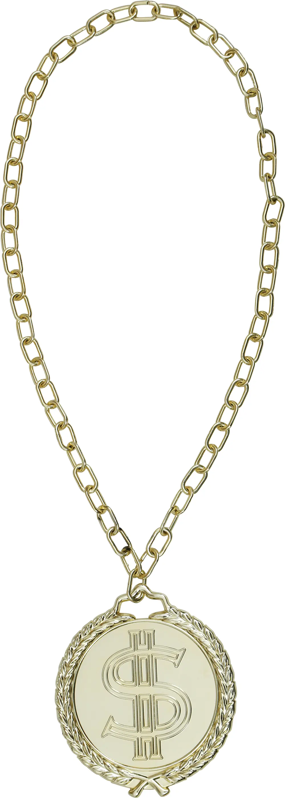 Guldfarvet dollarmedaljon, 13 cm, PVC, til voksne