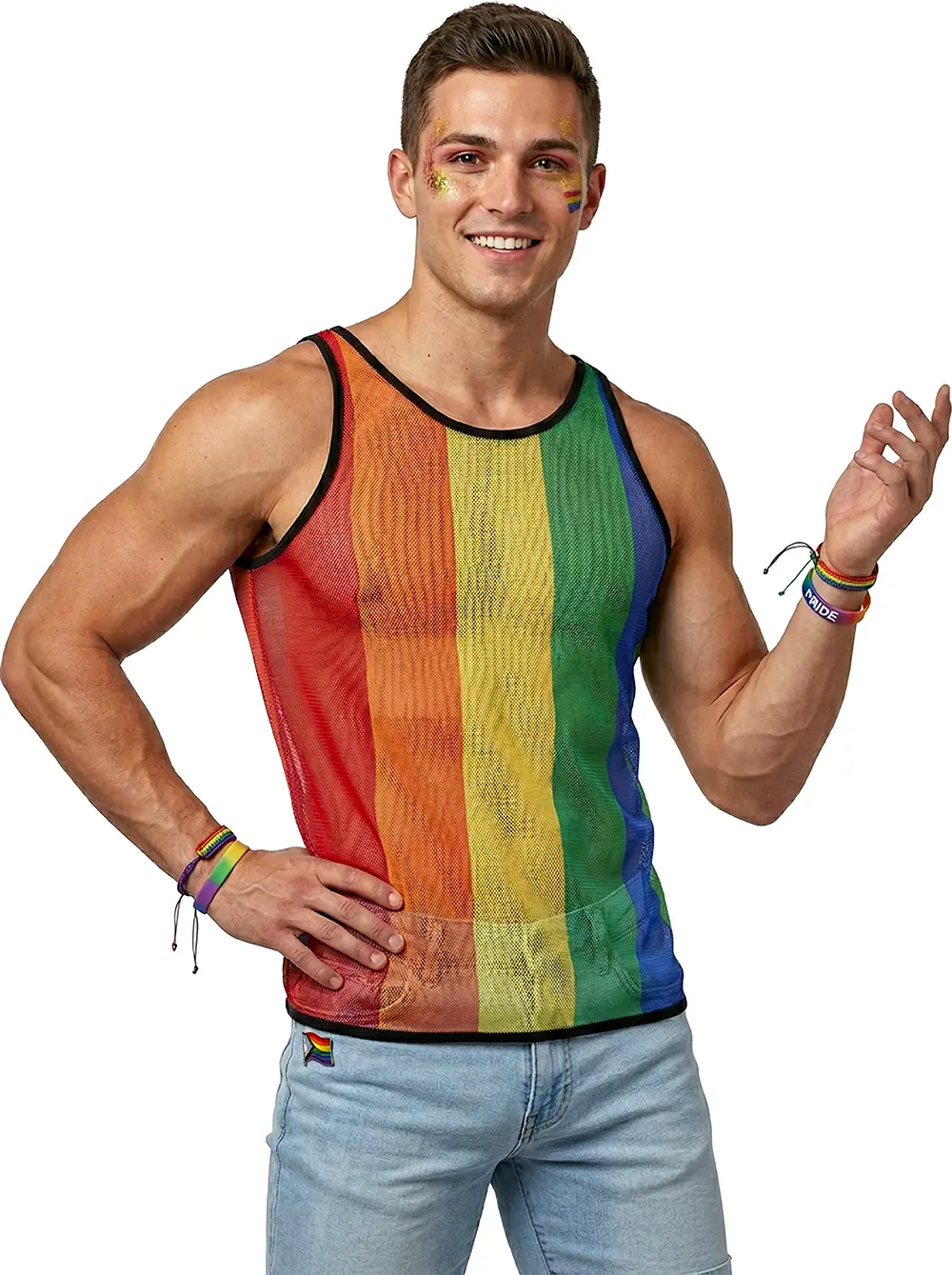 Regnbuefarvet net-T-shirt til herrer