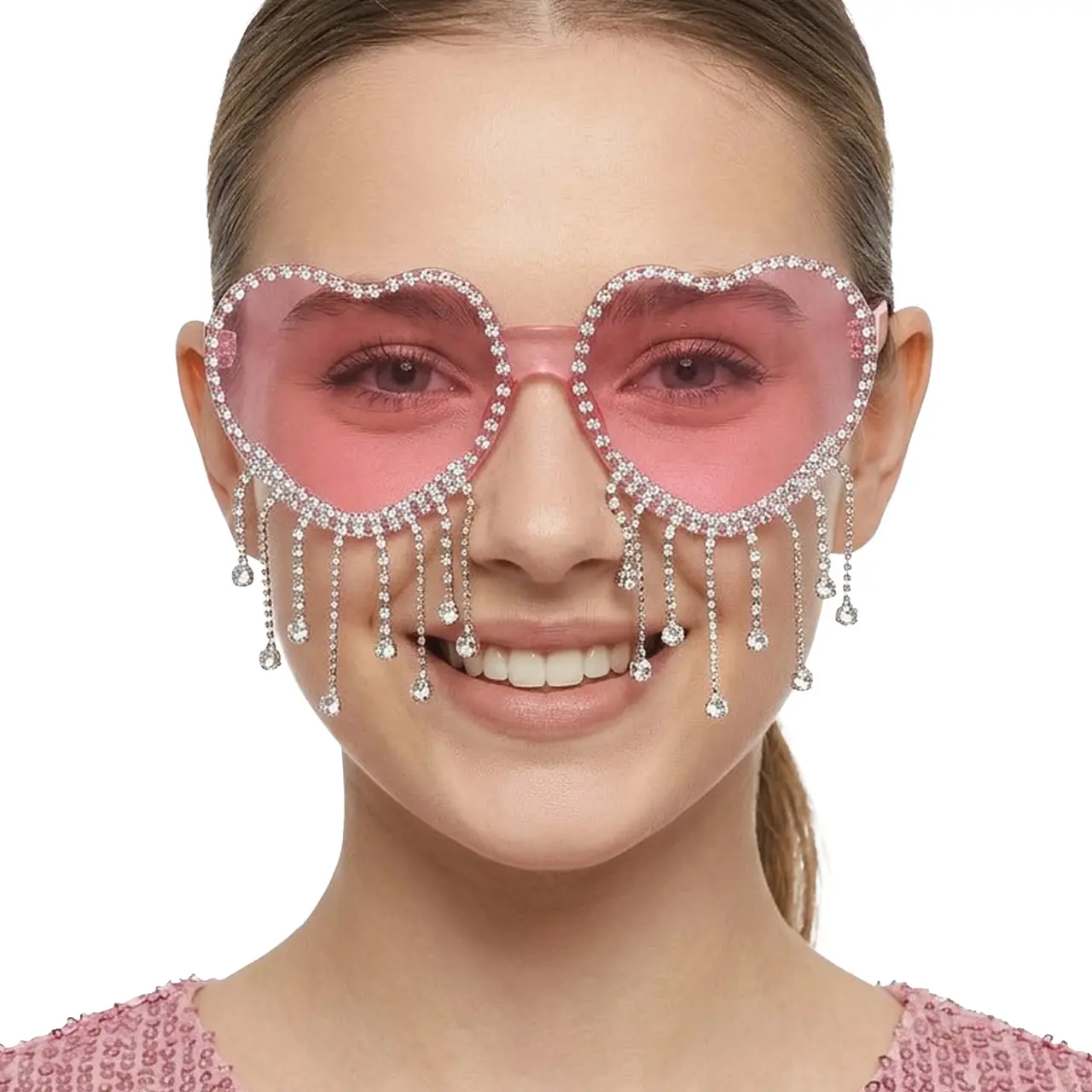 Hjertebriller med rhinsten, pink, model 27691