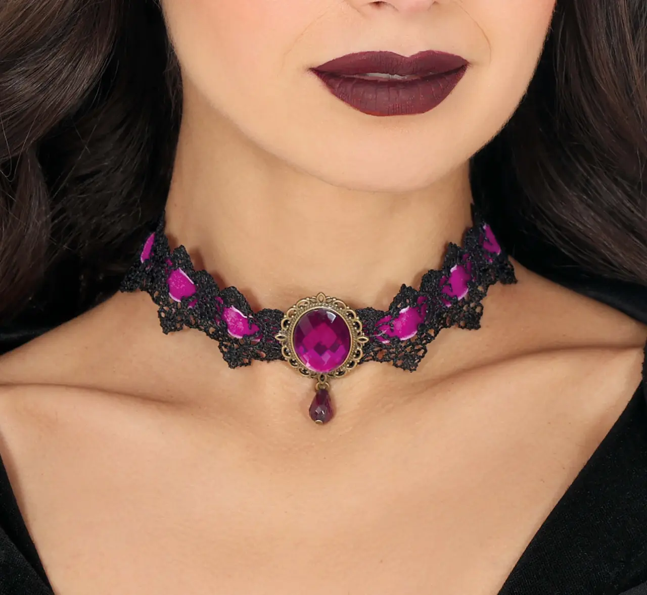 Lilla og sort broderet choker