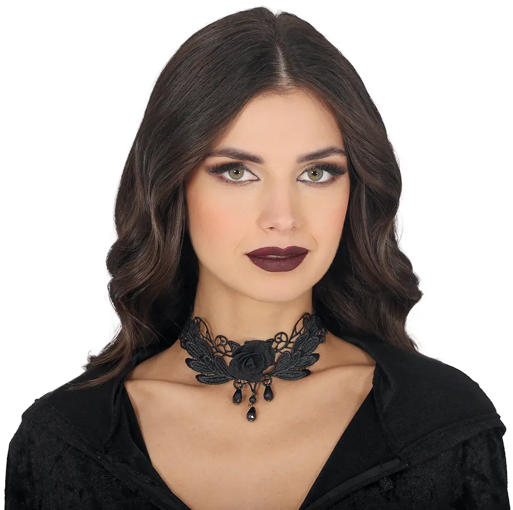 Broderet choker med sort rose