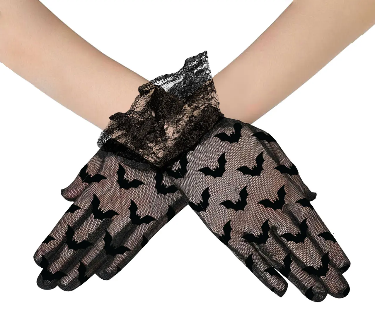 Sorte blondehandsker med flagermus 22 cm