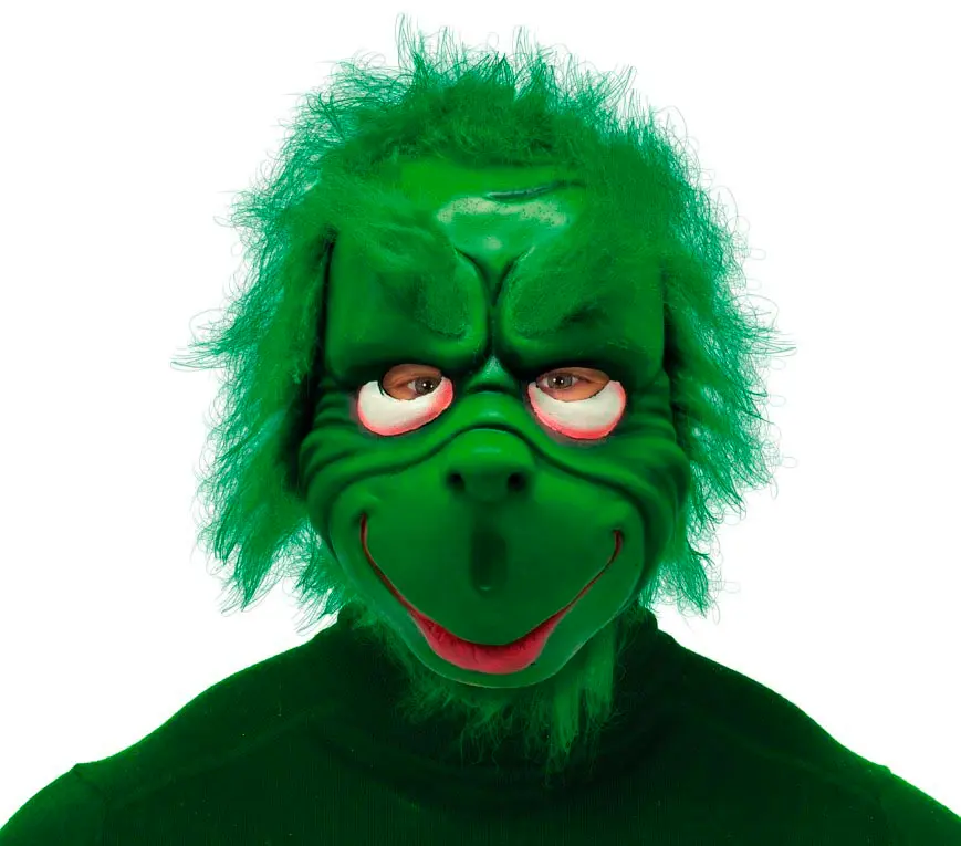 Latexmaske af gnaven grøn nisse med hår