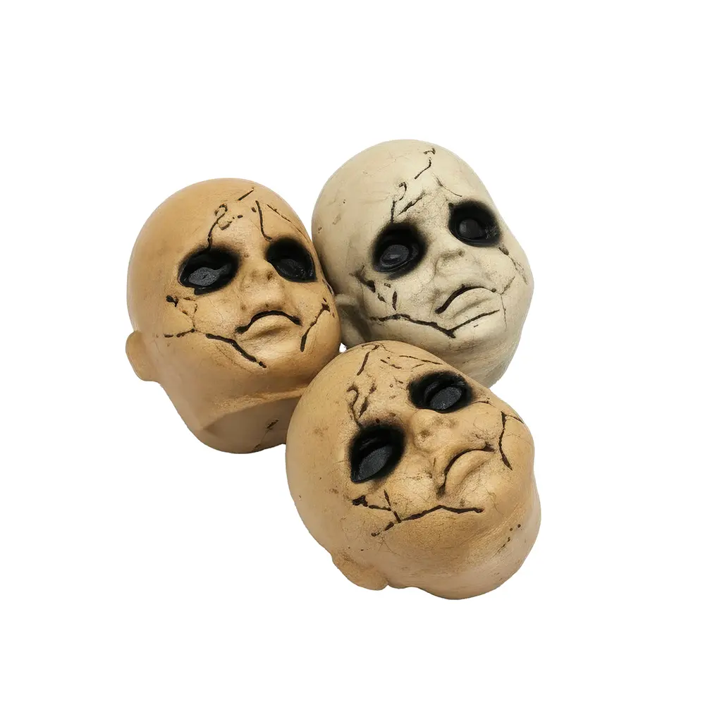 Sæt med 3 uhyggelige børnehoveder, PVC, 10 cm