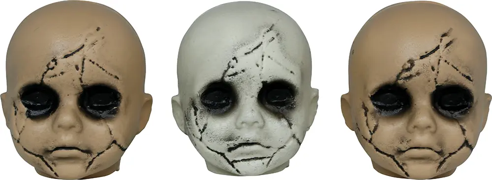 Sæt med 3 uhyggelige børnehoveder, PVC, 10 cm