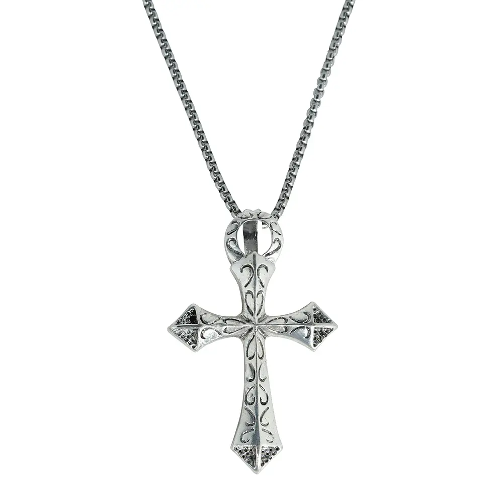 Halskæde med dekorativt kors, metal, 6,5 cm