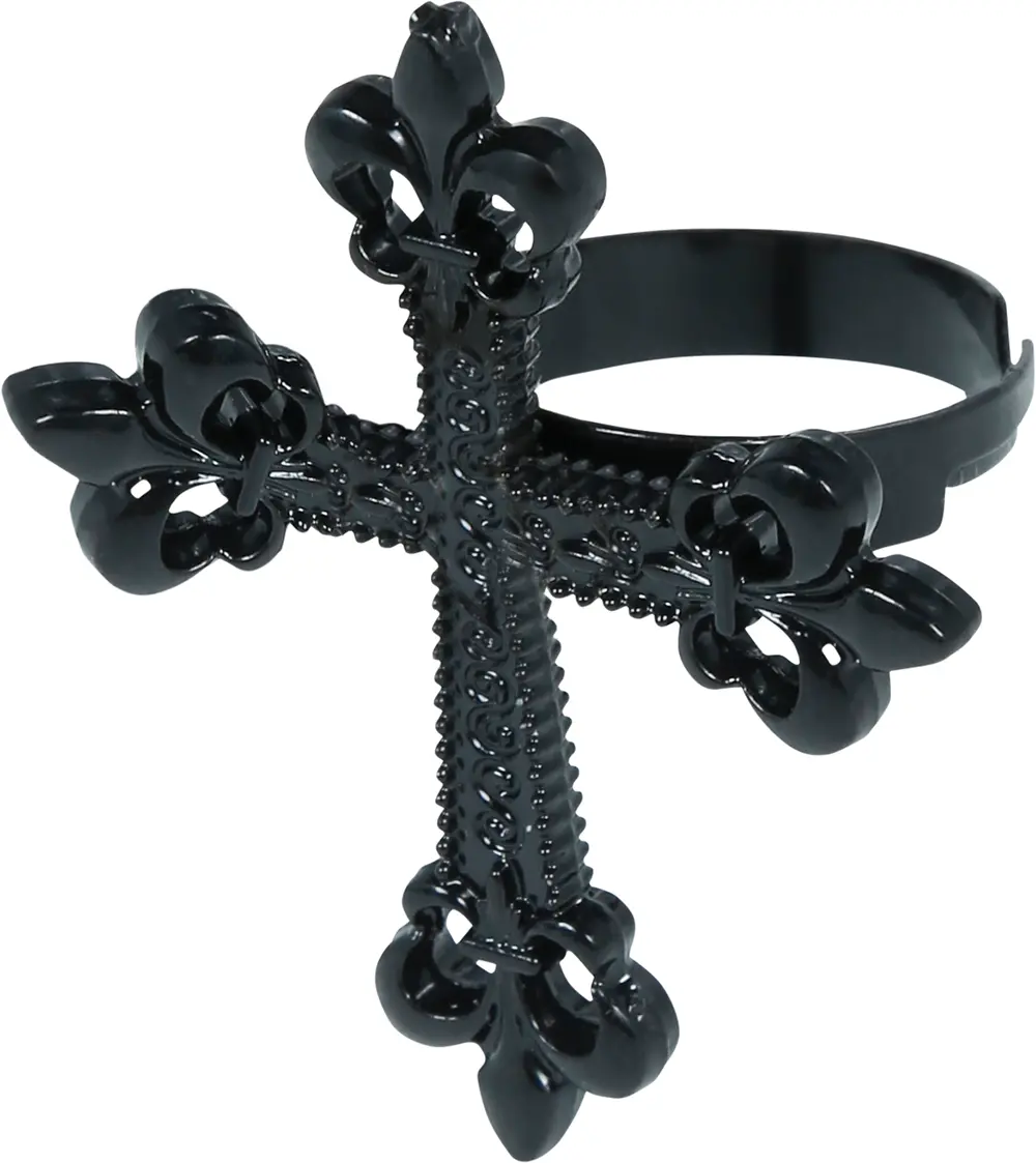 Ring med gotisk kors, metal, 4 cm