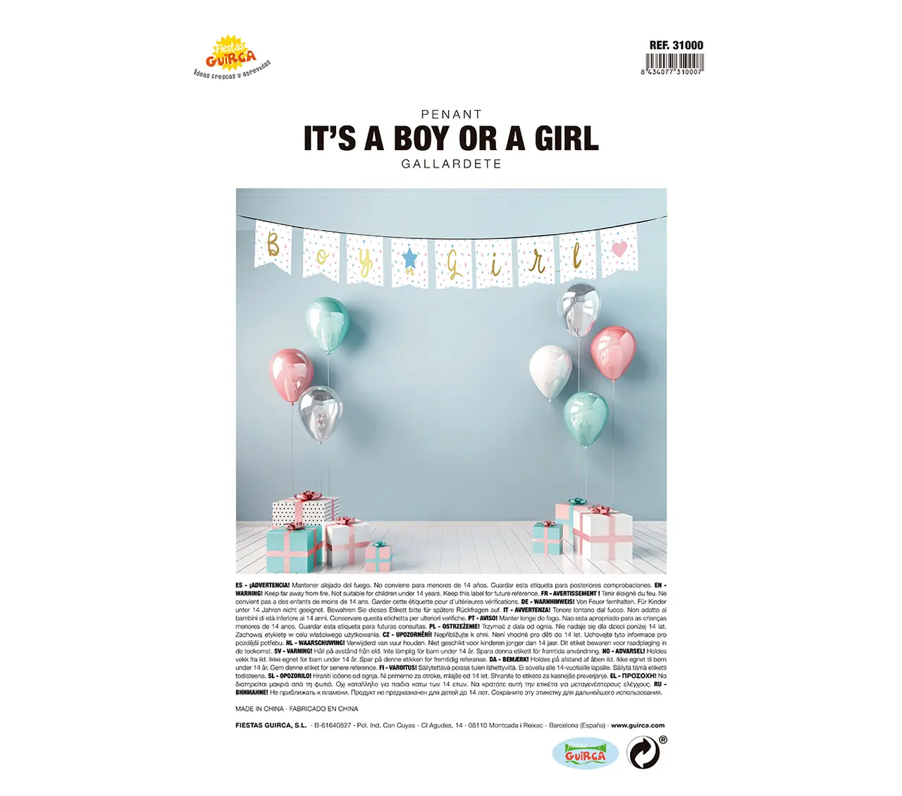 Vimpelkæde "It's a Boy or a Girl" 220 cm