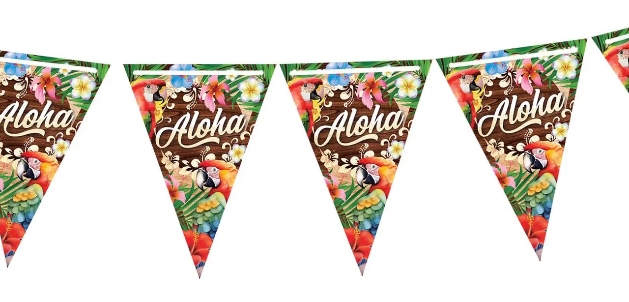 Vimpelguirlande Aloha Summer, 300 cm, 20 × 30 cm, papir