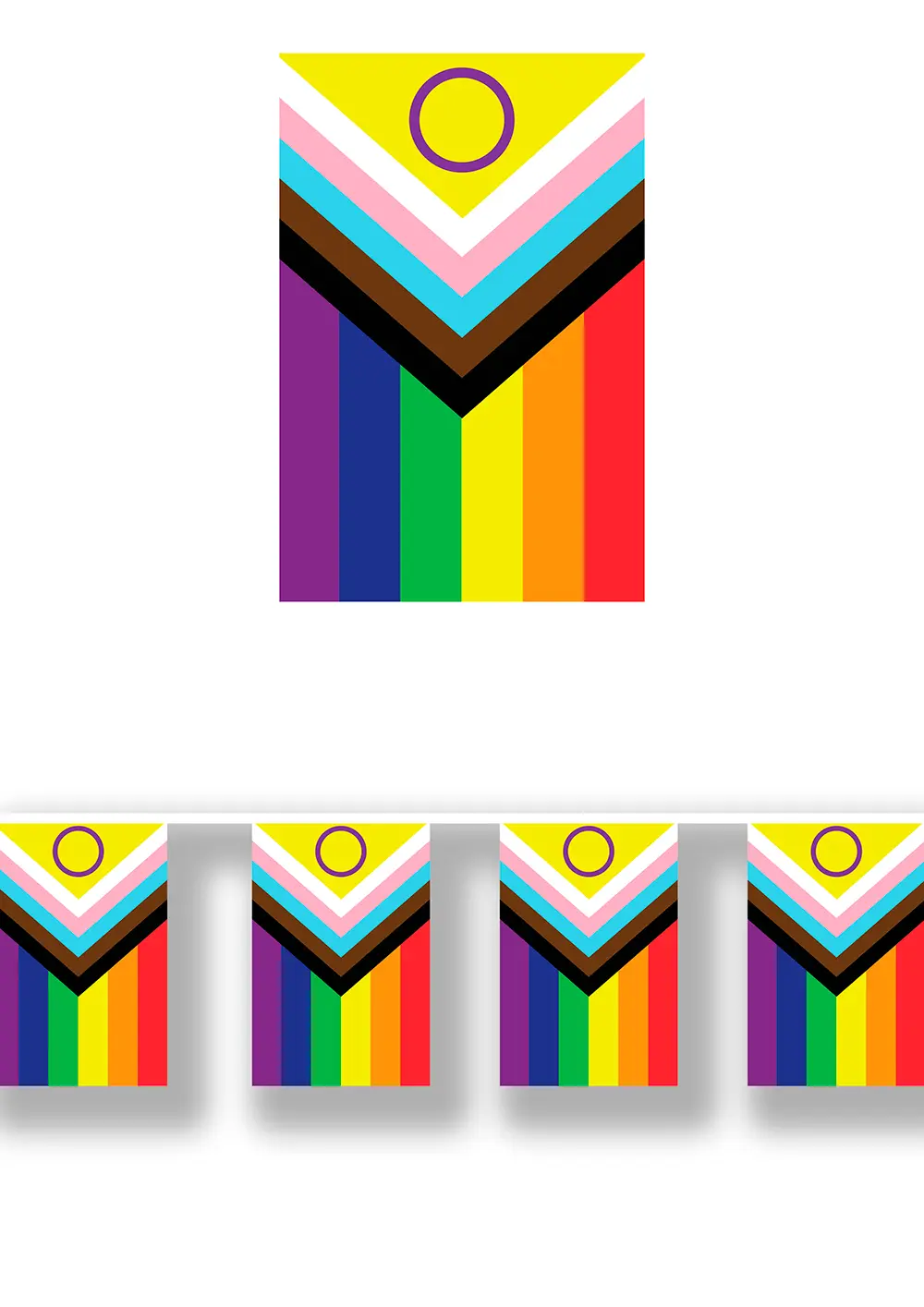 Inkluderende regnbueflag-guirlande, 30 × 20 cm, 2,5 m