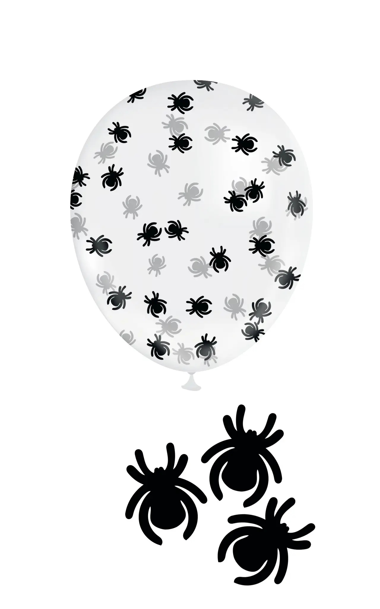 Pose med 10 balloner med edderkoppekonfetti, latex, 30 cm