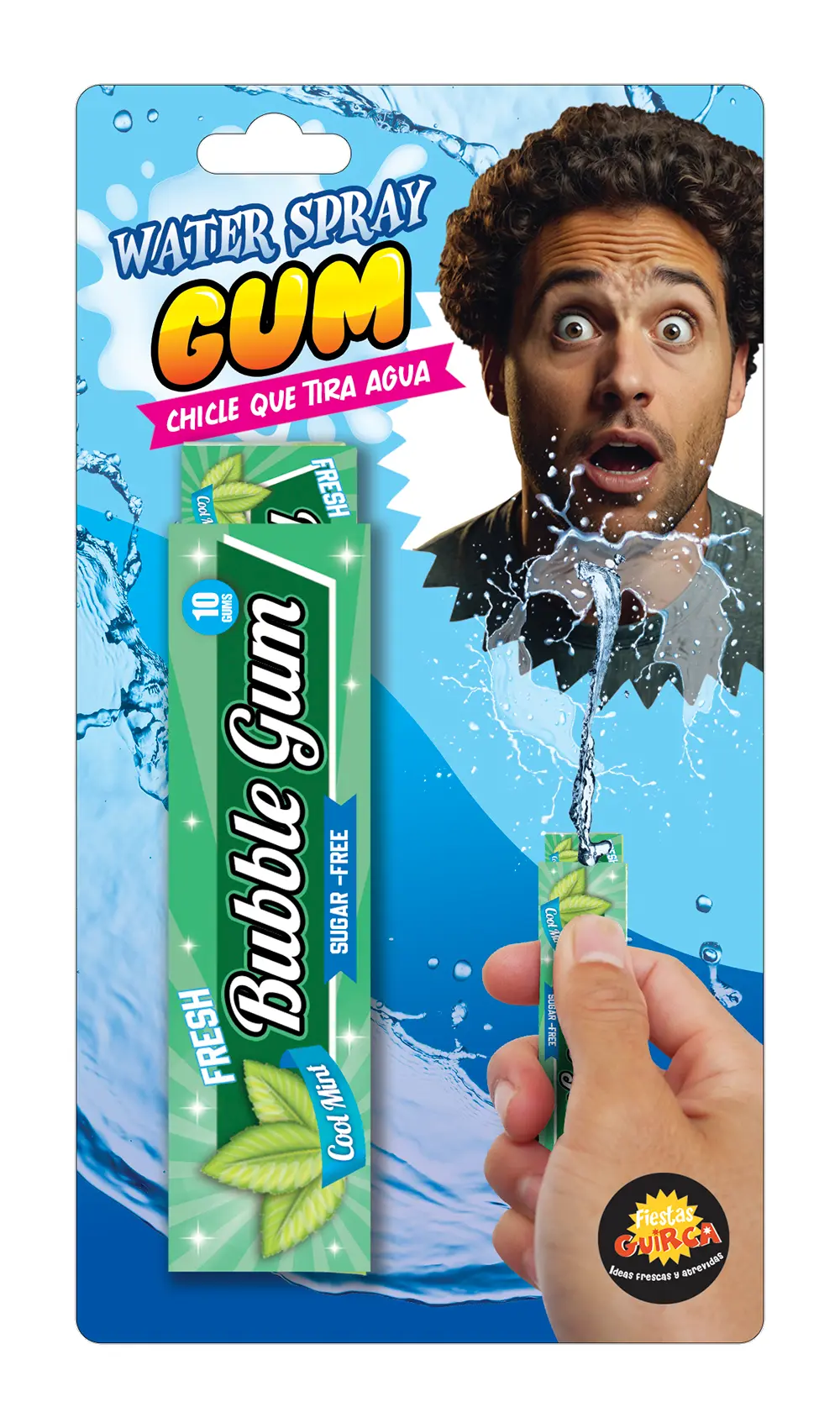 Tyggegummipakke, der sprøjter vand