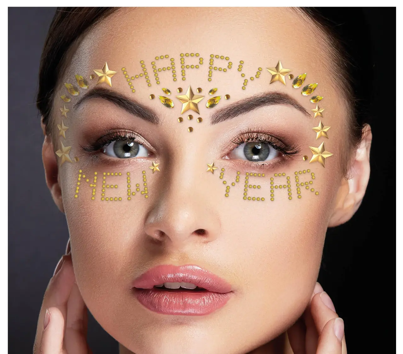 Selvklæbende ansigtssmykker "Happy New Year", 15 × 14 cm, guld