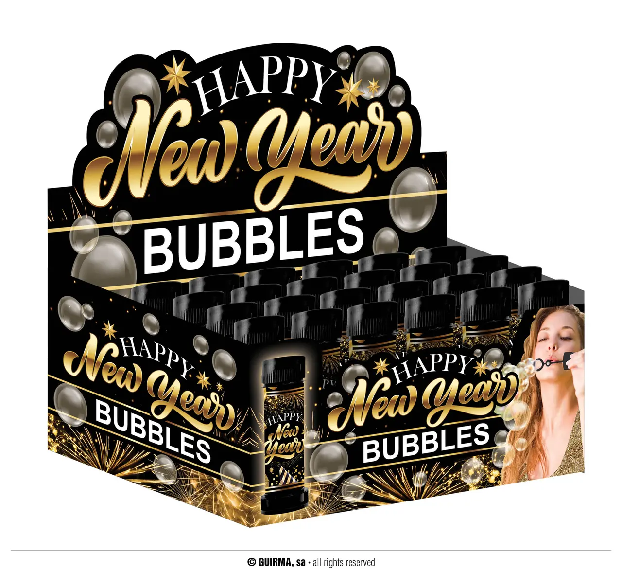 Sæbebobleflaske "Happy New Year", 14 cm