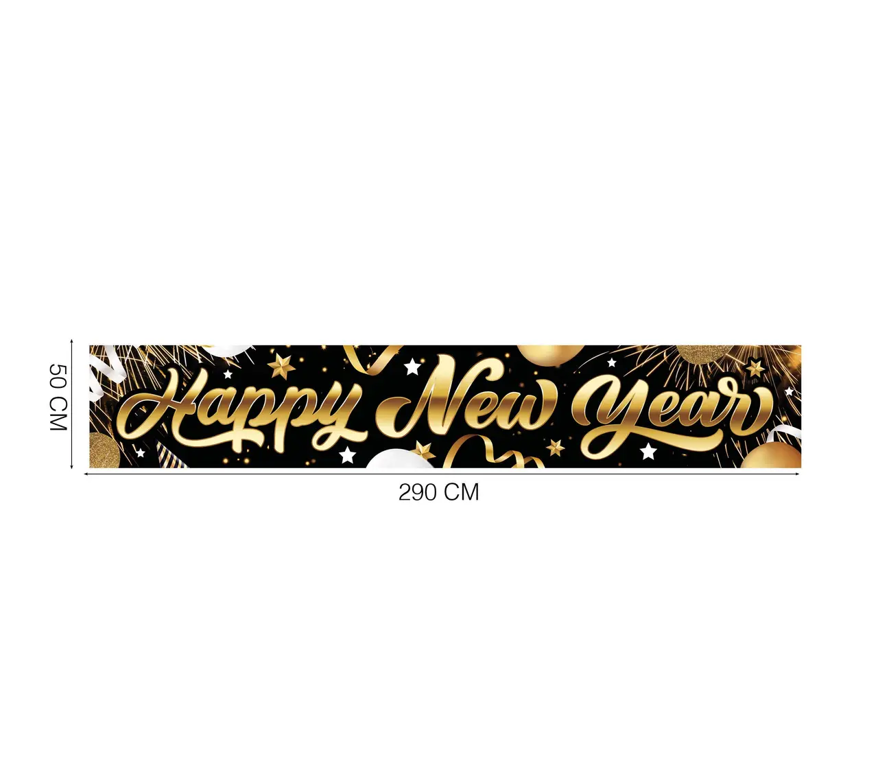 Skilt "Happy New Year" i stof, 290 × 50 cm