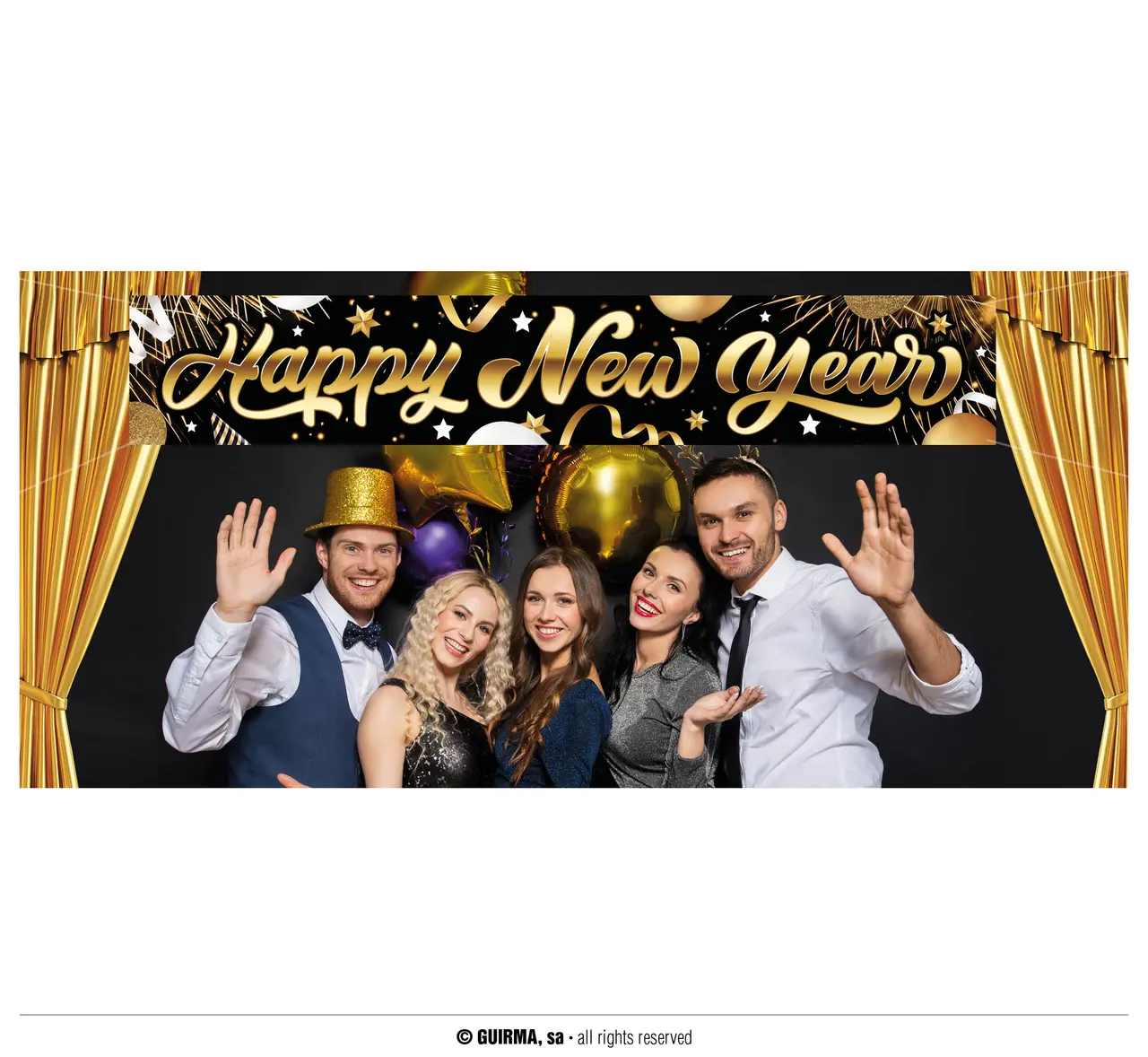 Skilt "Happy New Year" i stof, 290 × 50 cm