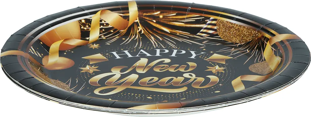 Pose med 6 tallerkener "Happy New Year", 23 cm