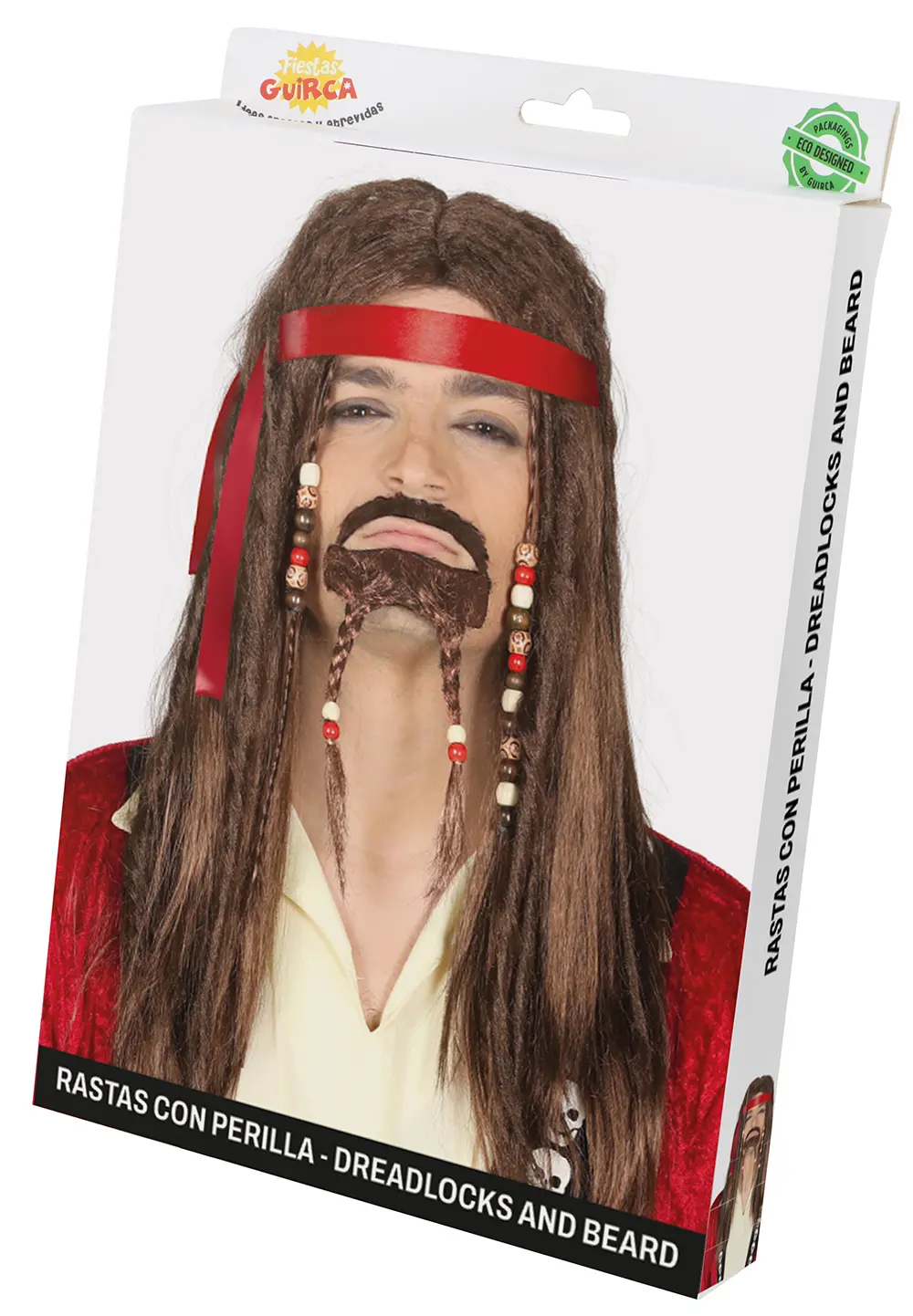 Brun dreadlock-paryk med fipskæg (i æske)