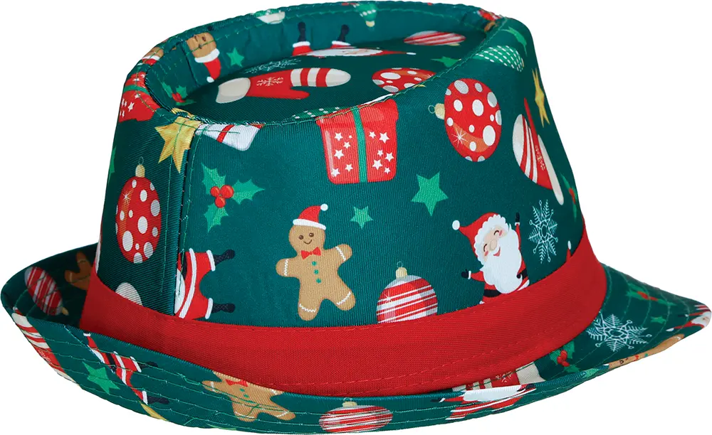 Grøn gangsterhat med juleprint