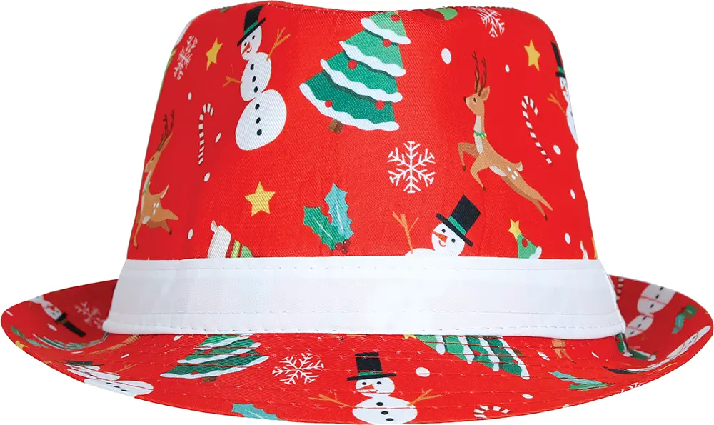 Rød gangsterhat med juleprint