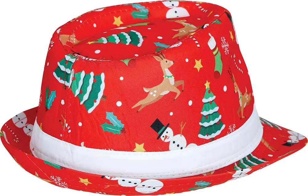 Rød gangsterhat med juleprint