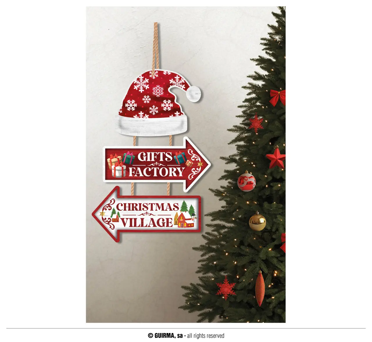 Juleskilt "Gifts Factory", 36 × 24 cm