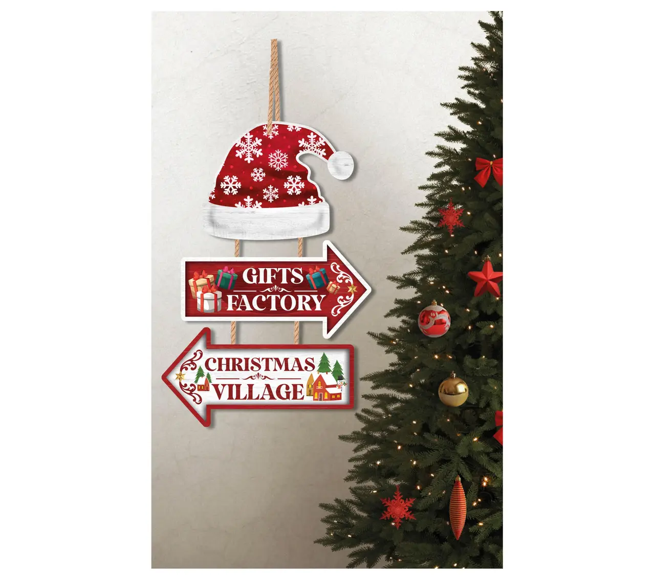 Juleskilt "Gifts Factory", 36 × 24 cm